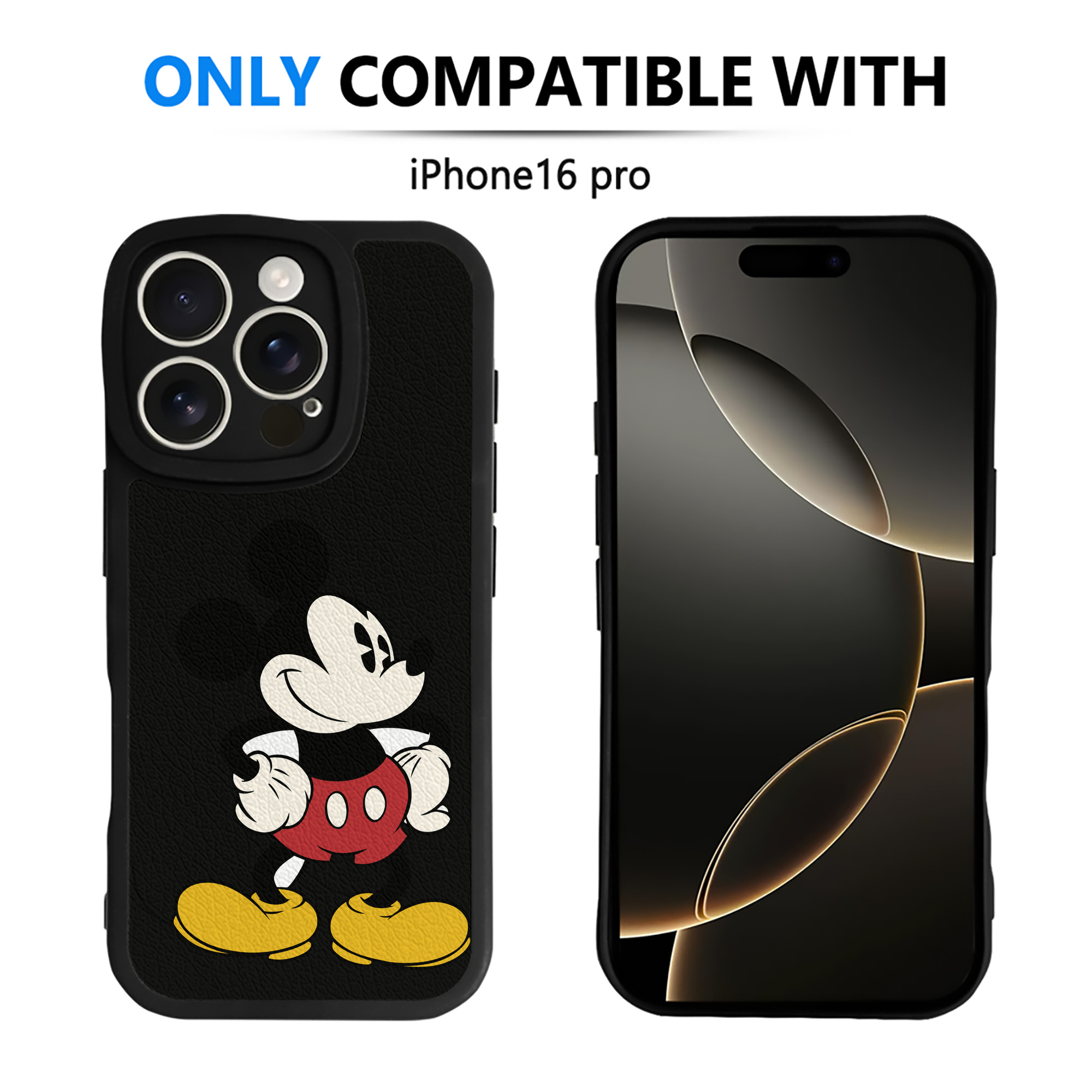 （画像用） ミッキーマウス Mickey Mouse 【iPhone 16シリーズ対応】シリコンスマホケース（レザー調） 材質：シリコン